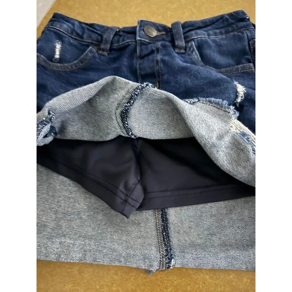 Justice Girls Dark Wash Distressed‎ Denim Skort Size 12 Frayed Raw Hem 474654